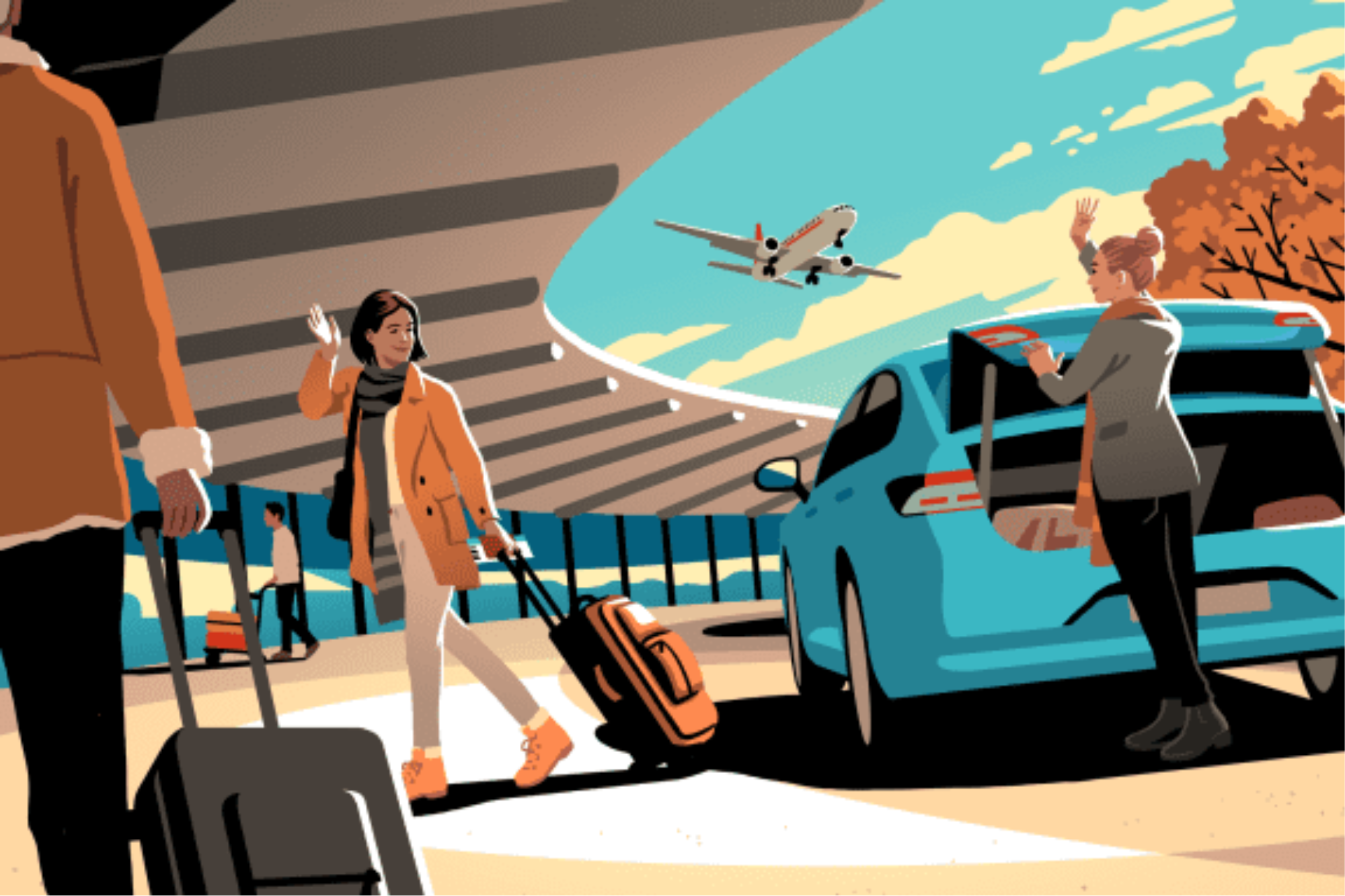 Person being dropped off at an airport by an Uber